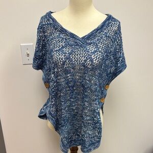 Blue Knit Top with Button Accents